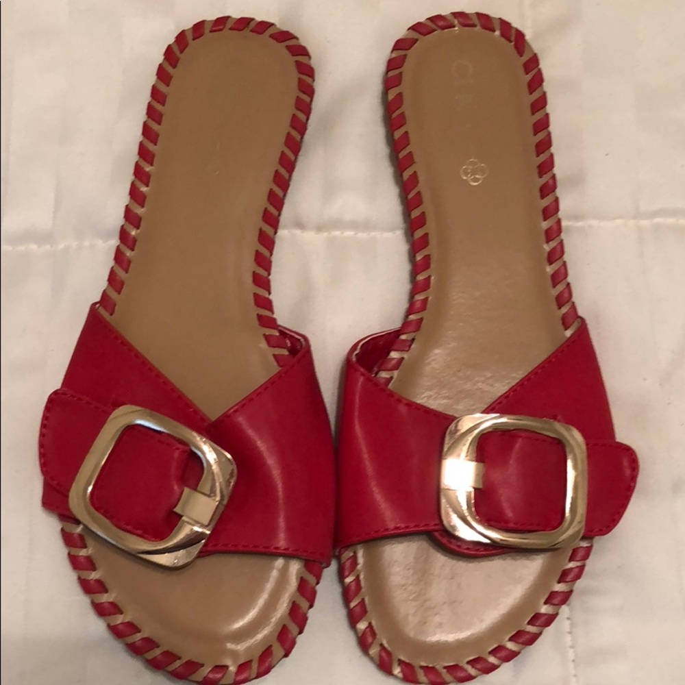 Red sandals with strap design